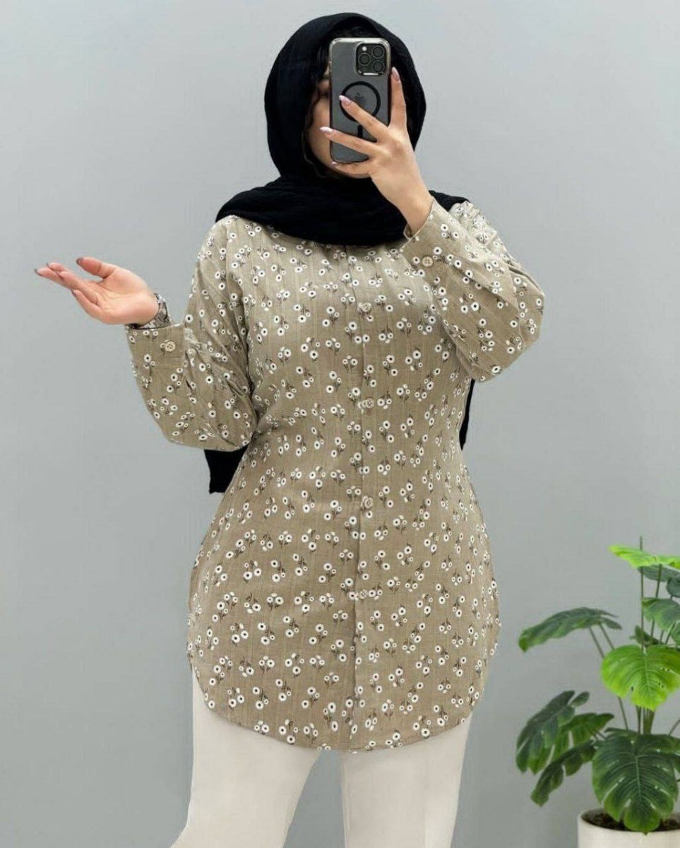 تصویر  شومیز مانتویی گل گچی جلو بسته