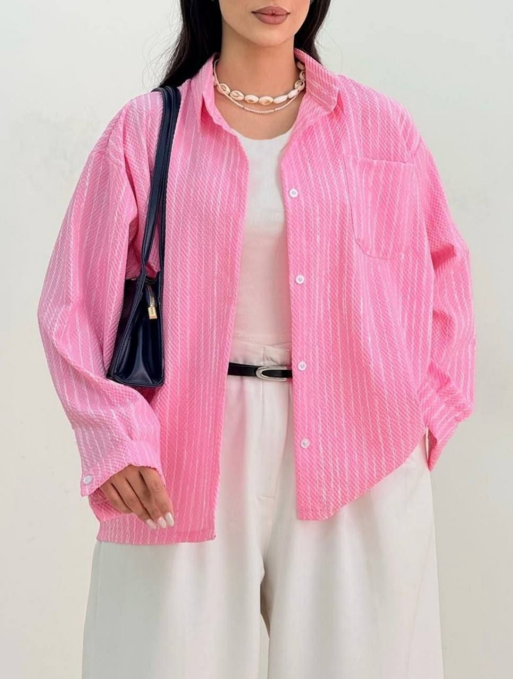 تصویر  شومیز زنانه راه راه استین‌گت‌دار