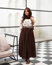 تصویر  ست سه تیکه دامن شومیز کمربند زنانه قلب قلبی