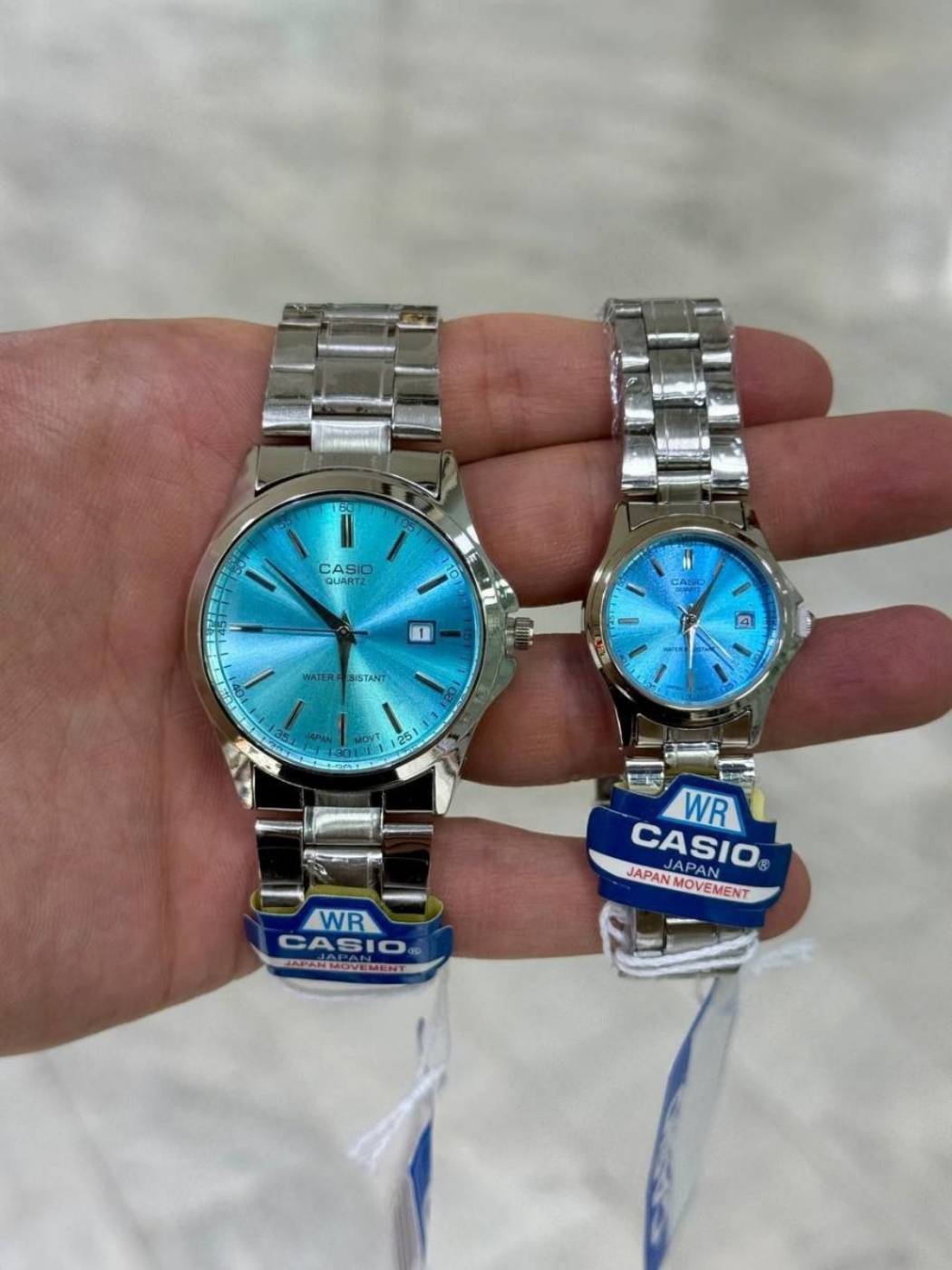 تصویر  ست ساعت کاسیو بند استیل صفحه آبی فیروزه ای369607