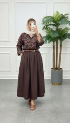 تصویر  شومیز دامن کمربند پلنگی