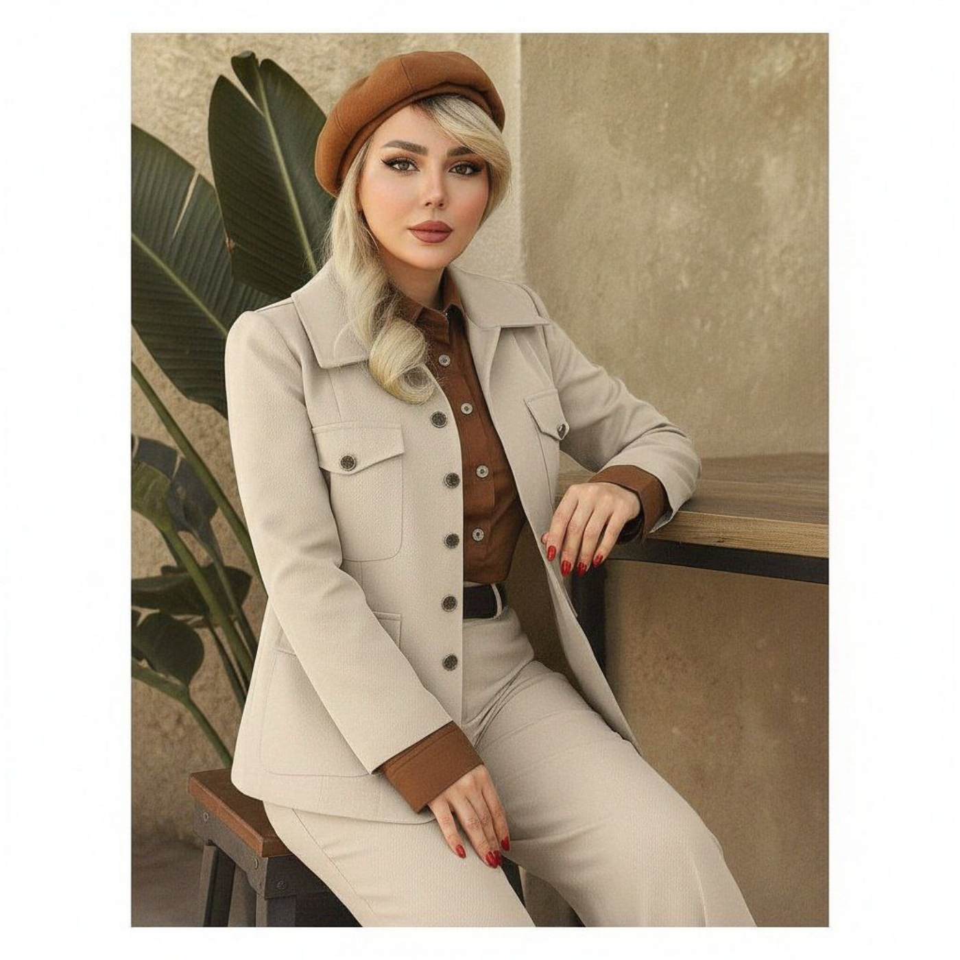 تصویر  کت و شلوار زنانه کتان ترک مدل نوبل