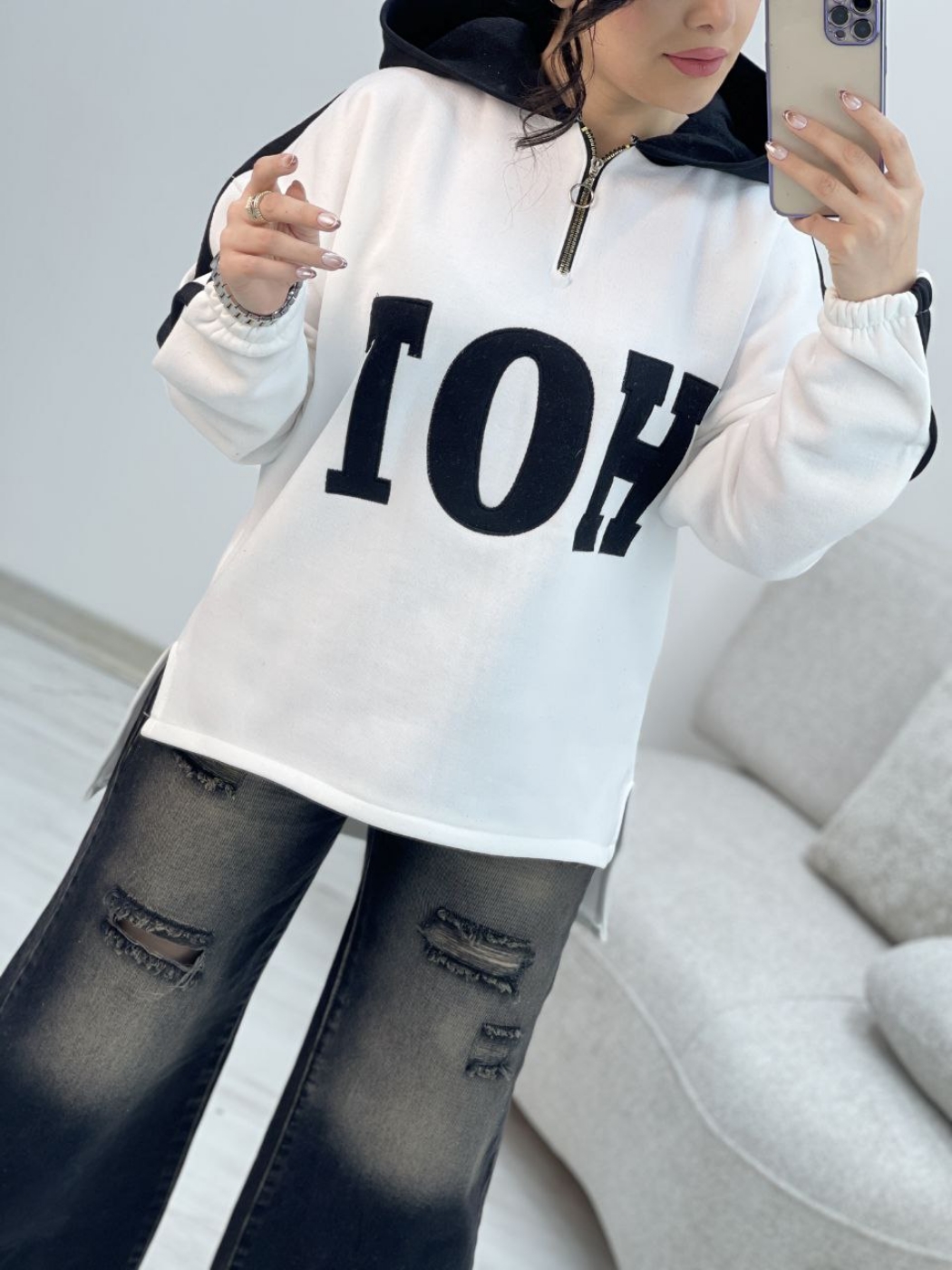 تصویر  هودی کلاهدار نیم زیپHOT