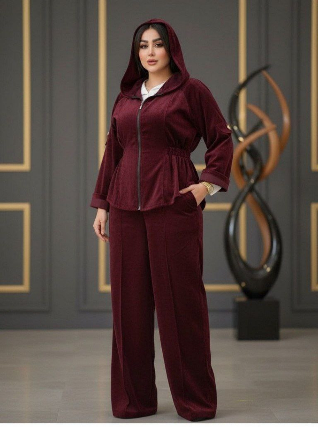 تصویر  شومیز شلوار پاییزه مخمل کبریتی ریز تارا