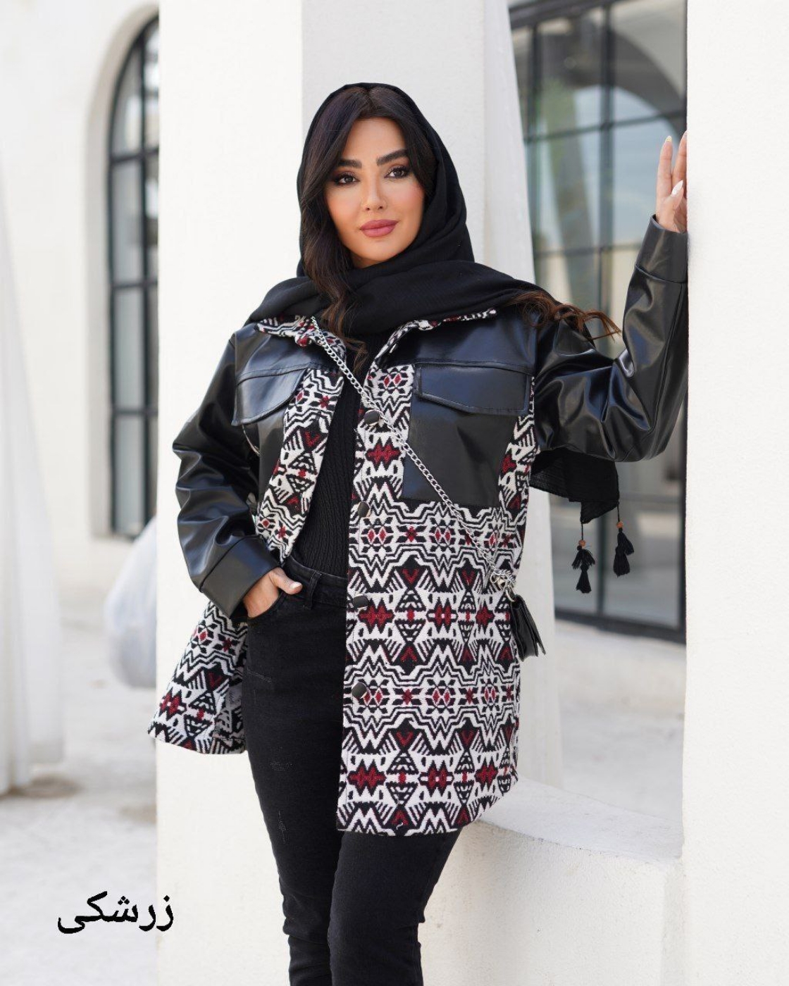 تصویر  پالتو کتی ترکیب چرم تیر کمونی مدل آترین