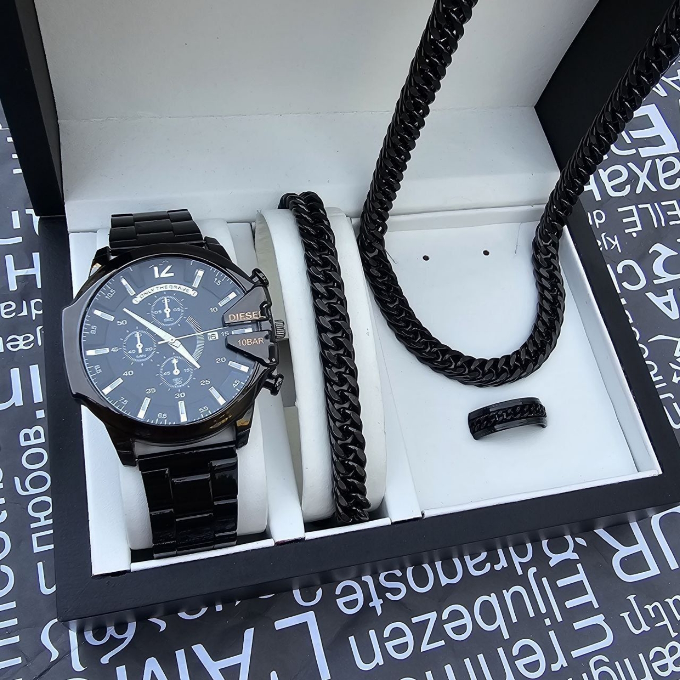 تصویر  ست ساعت دیزل مردانه بند استیل مشکی 369287