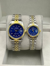 تصویر  ساعت زنانه و مردانه رولکس بنداستیل دورنگ با صفحه آبی خاص