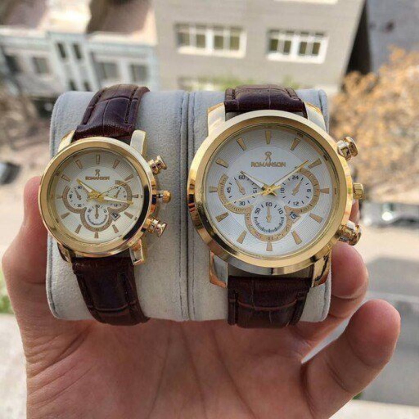 تصویر  ساعت رومانسون بندچرمی قهوه‌ای صفحه سفید