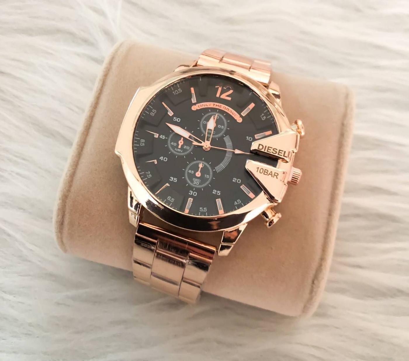 تصویر  ساعت دیزل مردانه بند استیل رزگلد صفحه مشکی