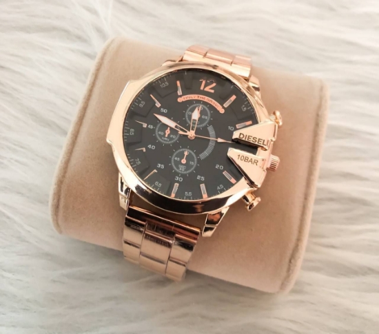 تصویر  ساعت دیزل مردانه بند استیل رزگلد صفحه مشکی