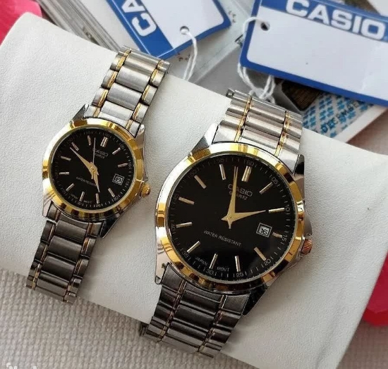 تصویر  ساعت کاسیو بند استیل دورنگ صفحه مشکی 369059