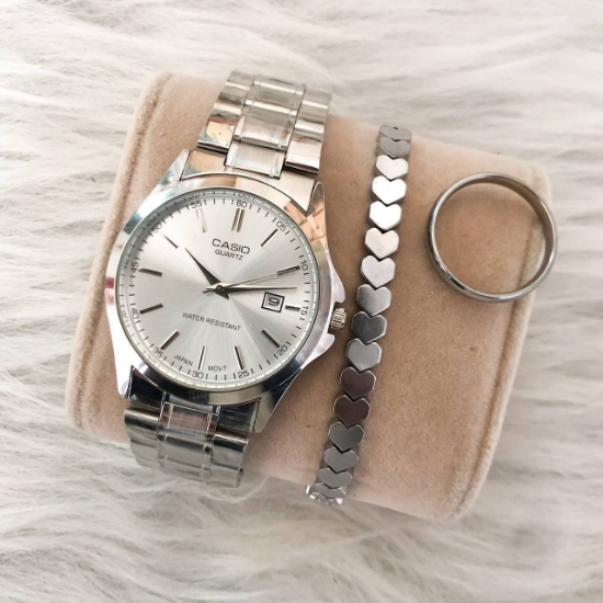 تصویر  ساعت مردانه کاسیو بند استیل نقره‌ای صفحه نقره‌ای