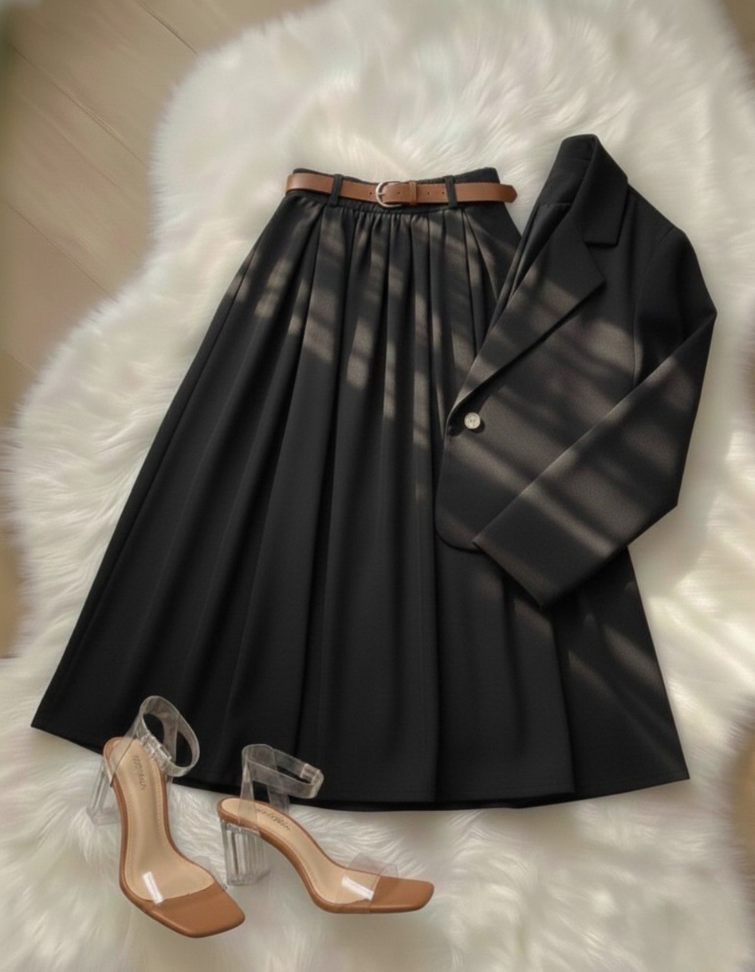 تصویر  کت و دامن همراه کمربند برموداشاپ