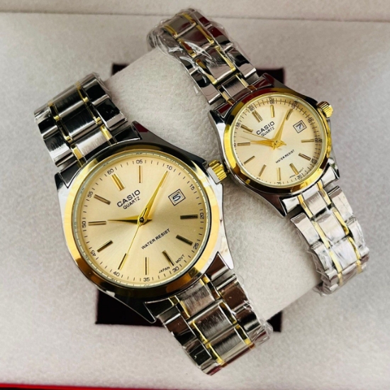 تصویر  ساعت کاسیو بند استیل دو رنگ صفحه طلایی