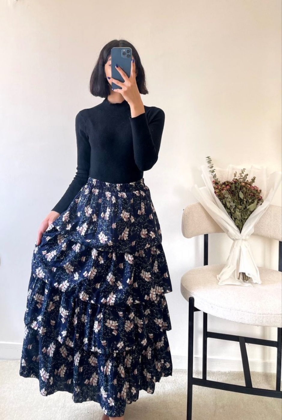 تصویر  دامن زنانه ۴ طبقه ای گلدار شیک