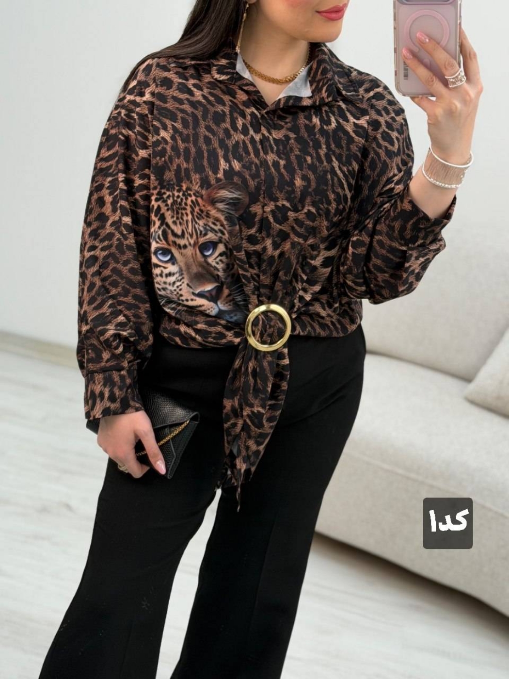 تصویر  شومیز زنانه گره ای بوگاتی پلنگی