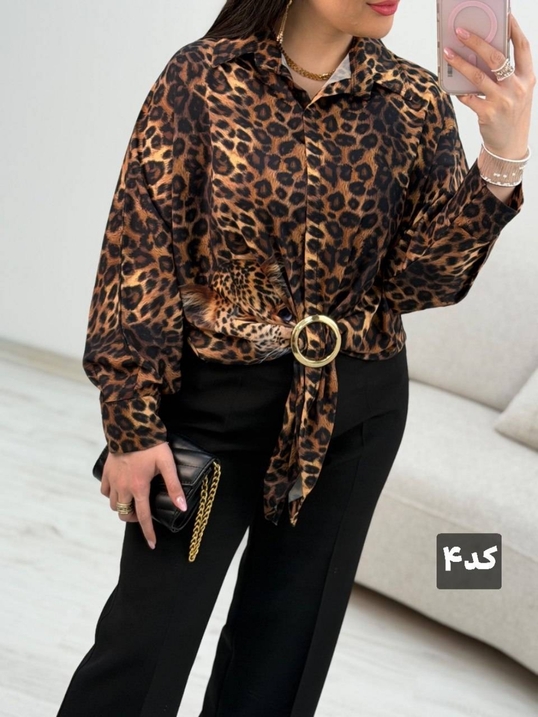 تصویر  شومیز زنانه گره ای بوگاتی پلنگی