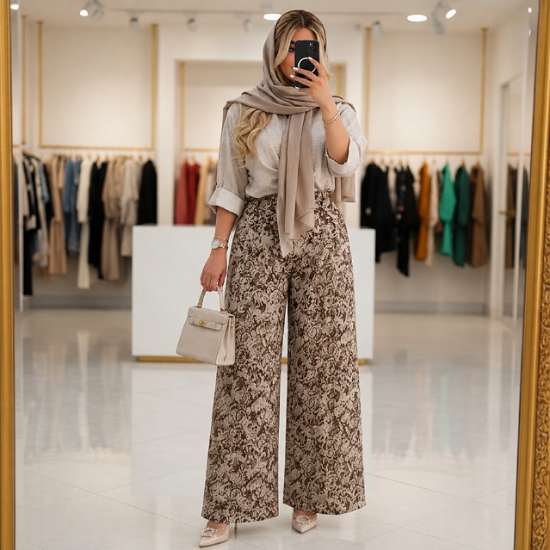 تصویر  شومیز شلوار زنانه طرح دار کرپ بوگاتی مدل گیسو
