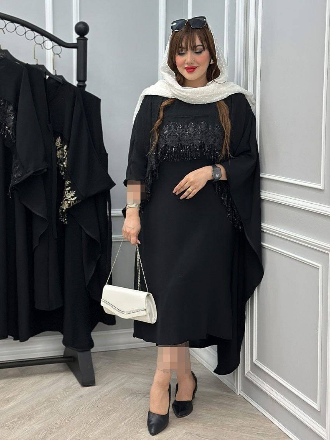 تصویر  پیراهن زنانه رویه دار مشکی بلند فاخر