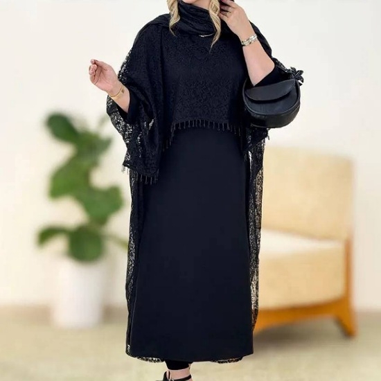 تصویر  پیراهن مانتویی توری زنانه مدل الیزه سرمه
