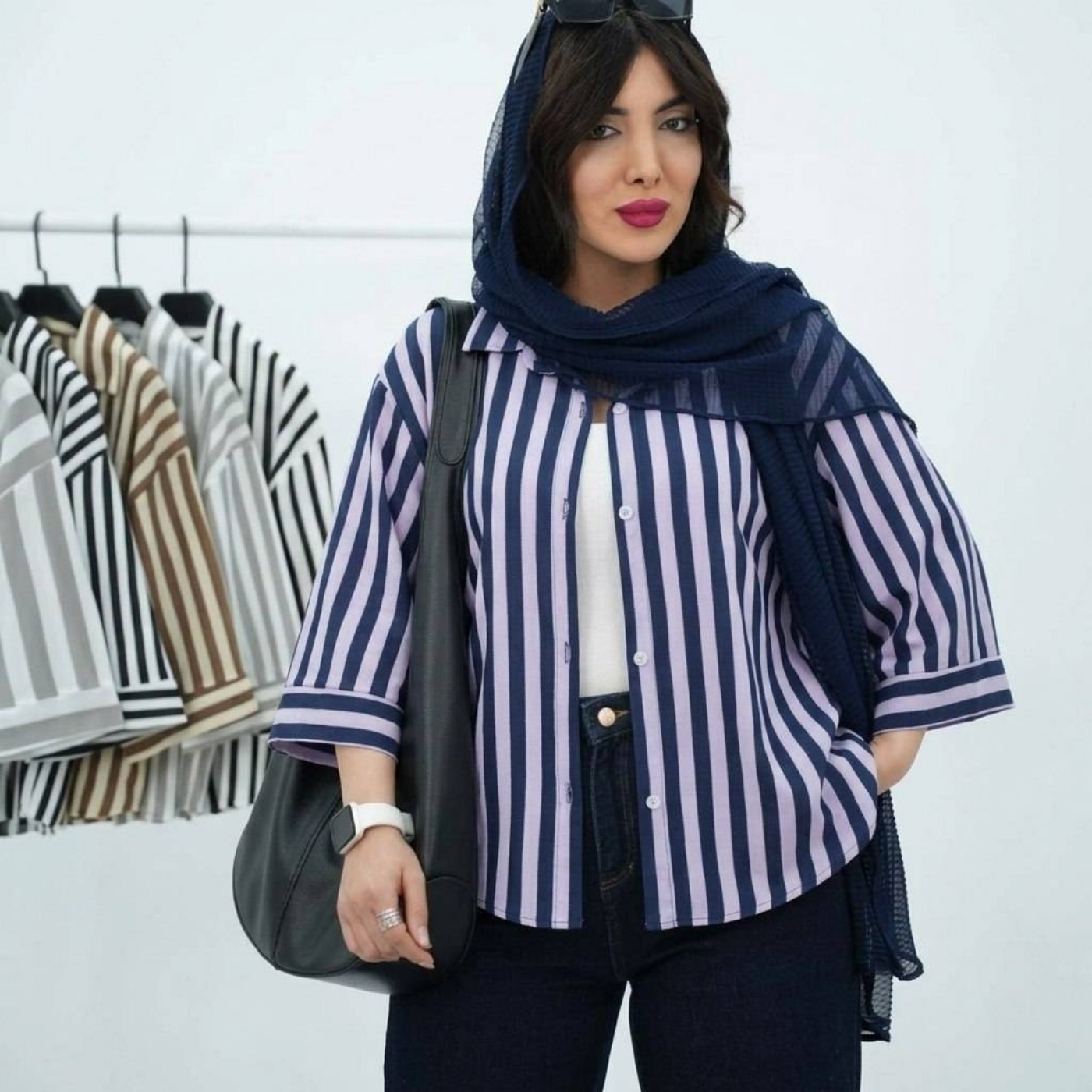 تصویر  شومیز زنانه راه راه مراکشی مدل سها