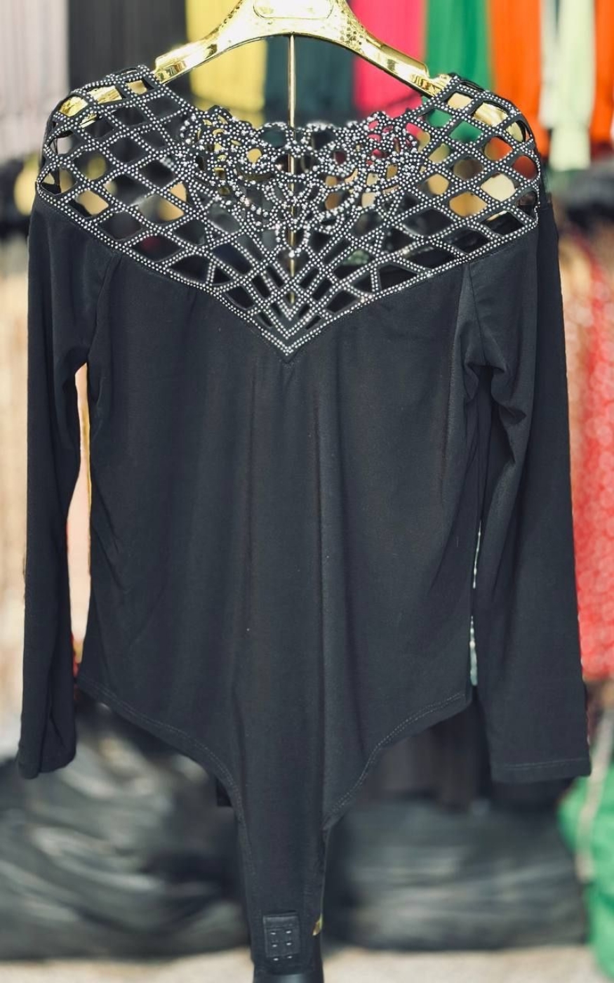 تصویر  بلوز بادی زنانه مجلسی یقه عنکبوتی