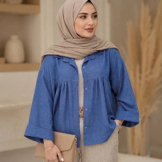 تصویر  شومیز مانتویی چیندار مدل ثنا