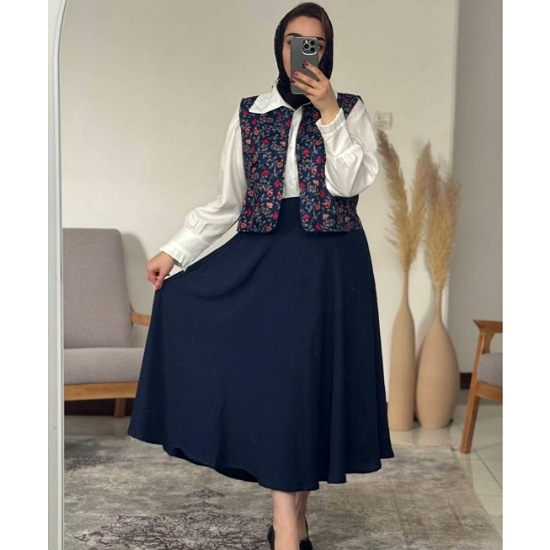 تصویر  شومیز جلیقه دامن زنانه سه تیکه بهارگل فارن