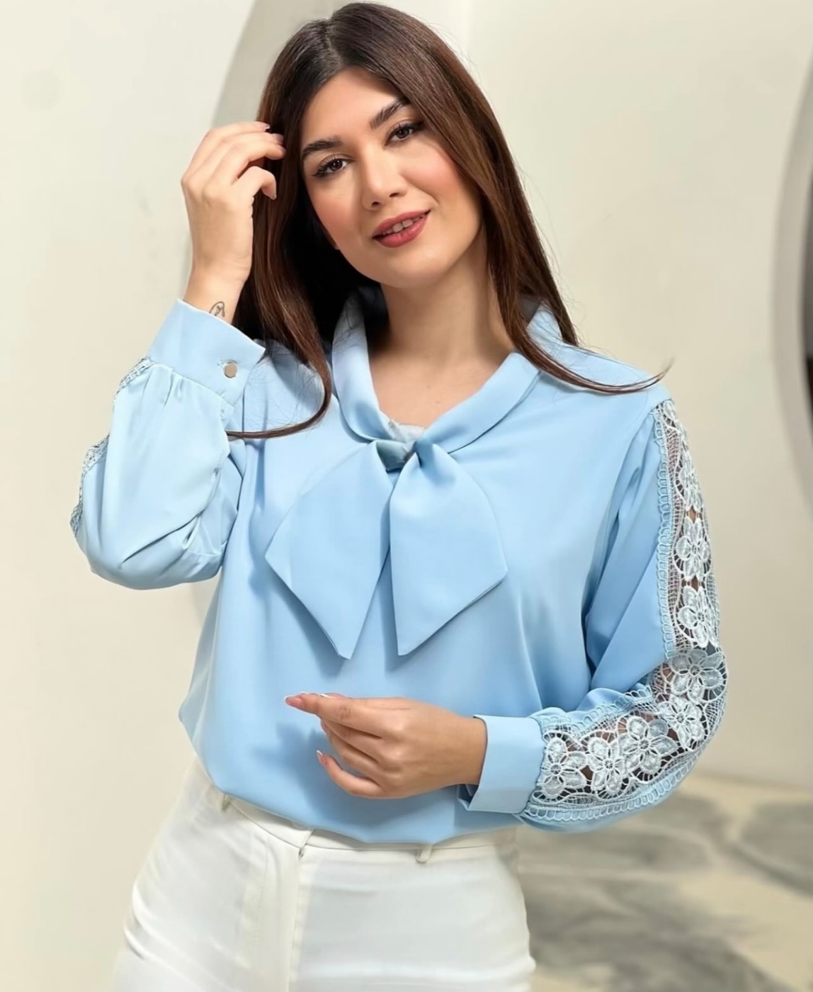 تصویر  شومیز زنانه ترک پاپیون