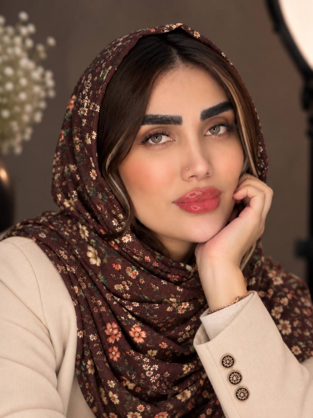 تصویر  شال زنانه نخی پلیسه چاپی