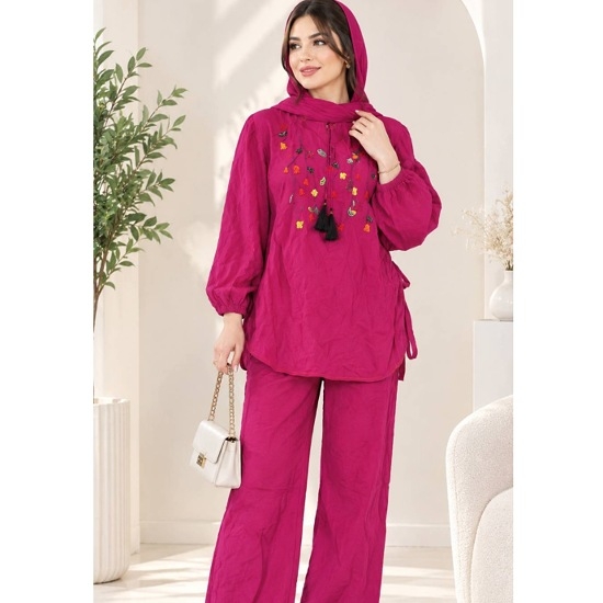 تصویر  شومیز شلوار زنانه سرخابی